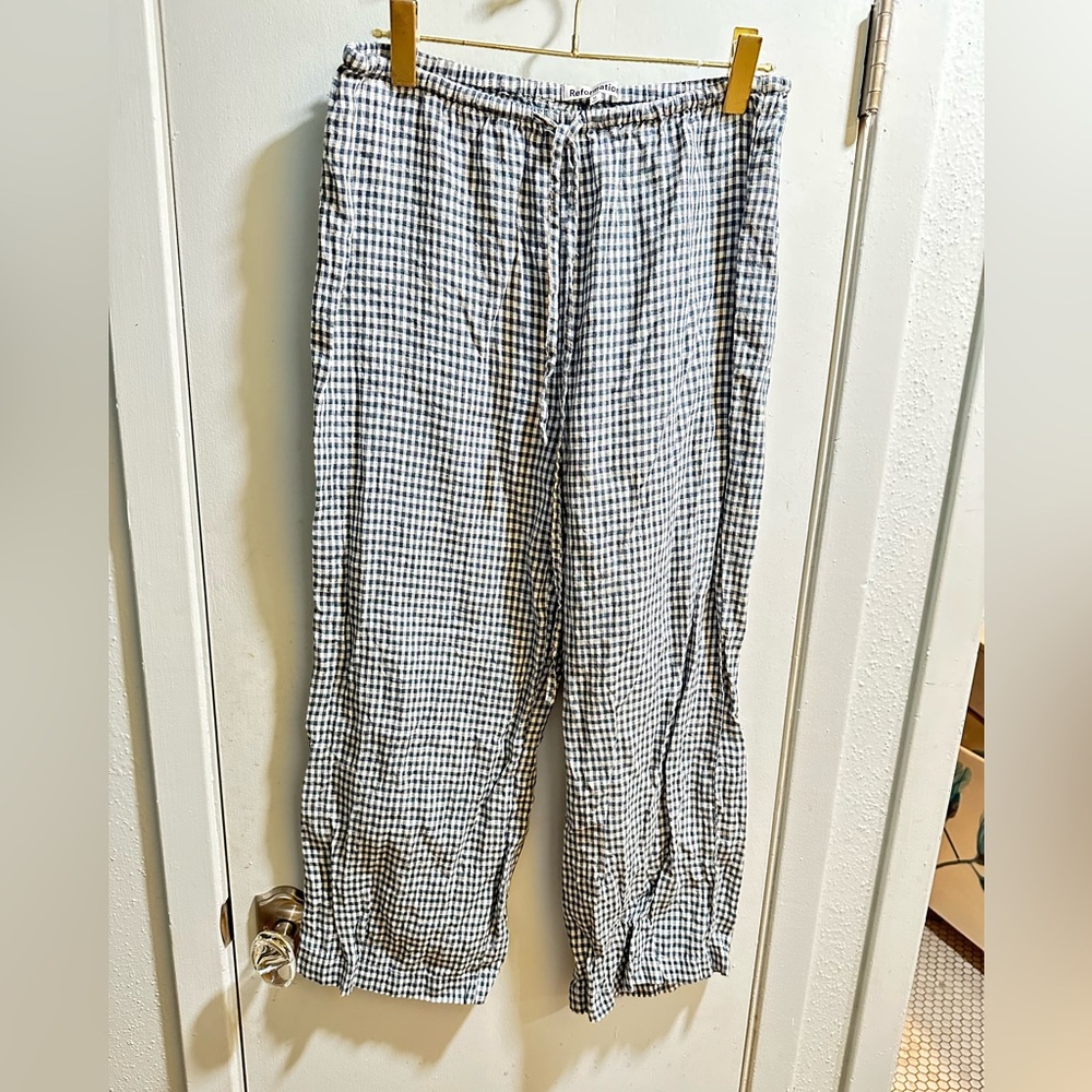 Reformation blue and White Gingham linen pants